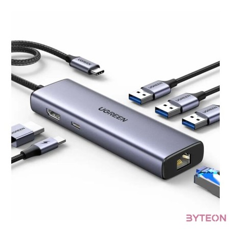 UGREEN 6in1 USB-C Multifunction Adapter 3x USB A 3.0, HDMI, RJ45, PD Converter