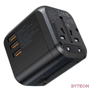 Travel wall charger Choetech PD5008, 3xUSB-A, 1xUSB-C, GaN, 30W (black)