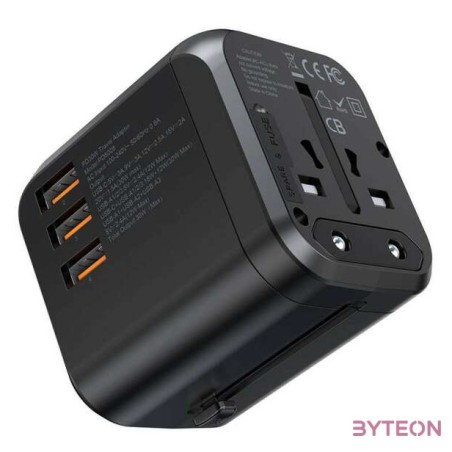 Travel wall charger Choetech PD5008, 3xUSB-A, 1xUSB-C, GaN, 30W (black)
