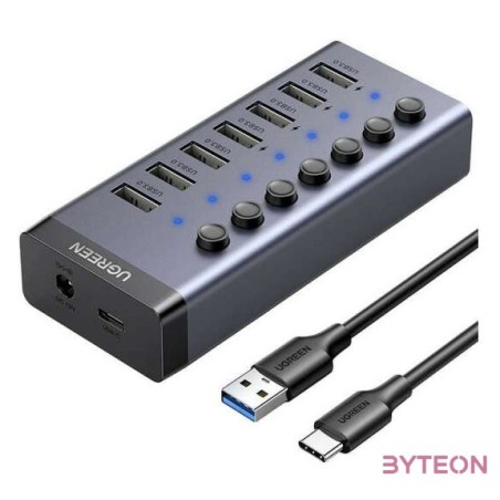UGREEN Hub 7in1 USB-C, 7x USB-A 3.0 12V 2A (fekete)