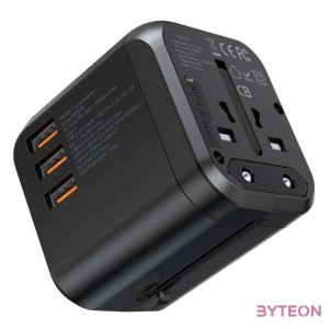 Travel wall charger Choetech PD5008, 3xUSB-A, 1xUSB-C, GaN, 30W (black)