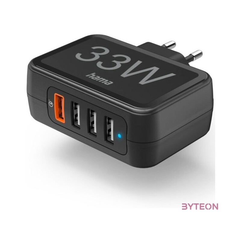 Hama 201629 FIC E3 USB 4X (1XQC3.0, 3XUSB-A) 33W hálózati töltő