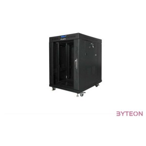 Lanberg FF01-8015-12BL 19 15U SZÉL800 MÉLY1000 MAG905 lapraszerelt üvegajtós fekete rack szekrény