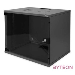 DIGITUS 19 460x540x400 9U lapraszerelt üvegajtós fekete fali rack szekrény