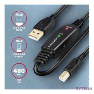 Axagon ADR-215B 15m USB 2.0 A apa - USB B apa aktív repeater kábel