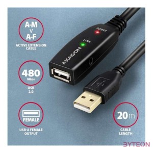 Axagon ADR-220 20m USB 2.0 A apa - anya aktív repeater kábel