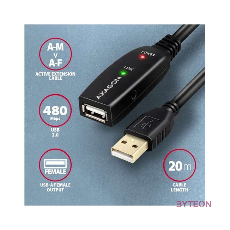 Axagon ADR-220 20m USB 2.0 A apa - anya aktív repeater kábel