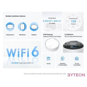 TP-Link DECO X50-PoE AX3000 Whole Home Mesh Wi-Fi 6 802.11ax vezeték nélküli rendszer (2db-os)
