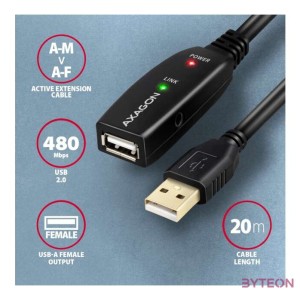 Axagon ADR-220 20m USB 2.0 A apa - anya aktív repeater kábel