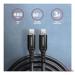 Axagon BUCM-CM15AB 1,5m USB C fekete adat- és töltőkábel