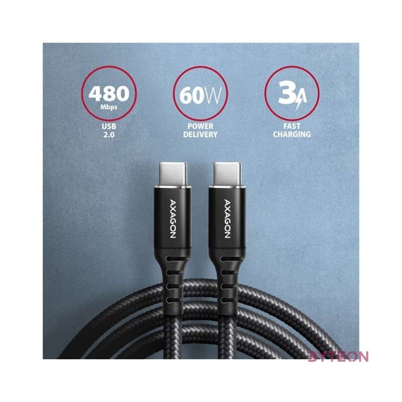 Axagon BUCM-CM15AB 1,5m USB C fekete adat- és töltőkábel