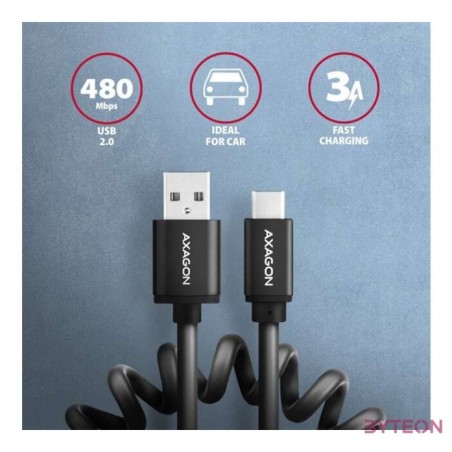 Axagon BUCM-AM20TB 1,1m USB C,USB A csavart fekete adat- és töltőkábel