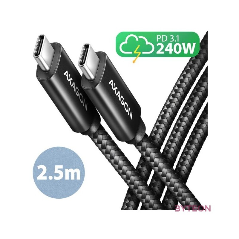 Axagon BUCM2-CM25AB 2,5m USB C fekete adat- és töltőkábel