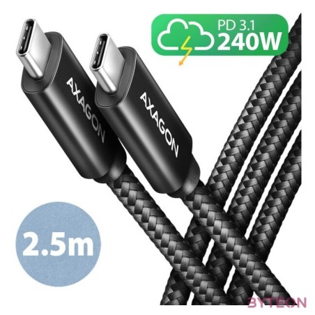 Axagon BUCM2-CM25AB 2,5m USB C fekete adat- és töltőkábel