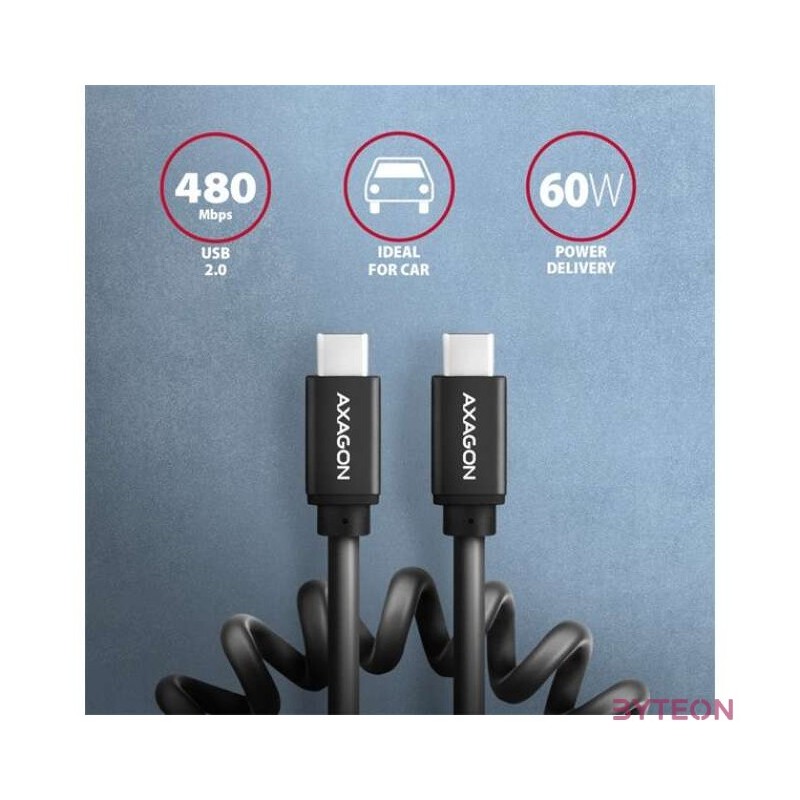 Axagon BUCM-CM20TB 1,1m USB C csavart fekete adat- és töltőkábel