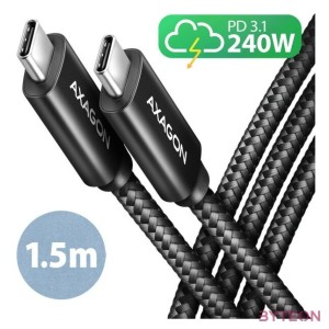 Axagon BUCM2-CM15AB 1,5m USB C fekete adat- és töltőkábel