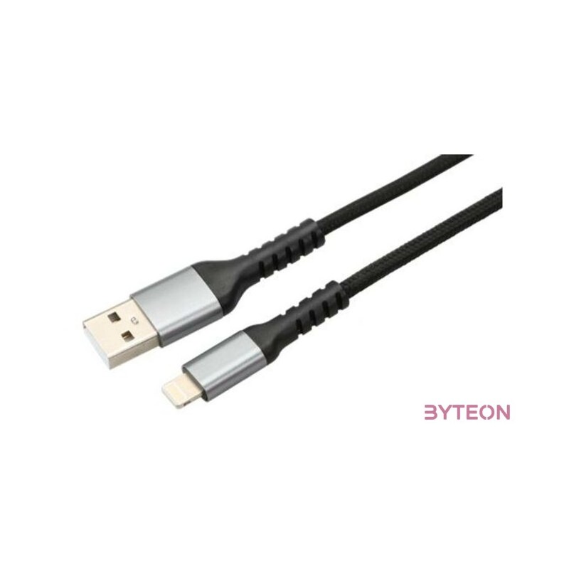 AVAX CB401G STEELY 1,5m 20W USB A-Lightning gyorstöltő sodorszálas acélszürke adat- és töltőkábel
