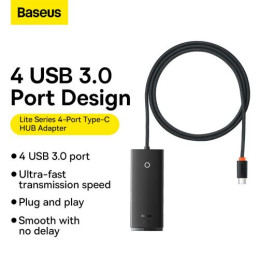 Baseus Lite Series Hub 4in1 USB-C 4x USB 3.0 + USB-C, 1m (fekete)