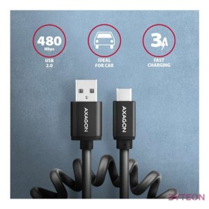 Axagon BUCM-AM20TB 1,1m USB C,USB A csavart fekete adat- és töltőkábel