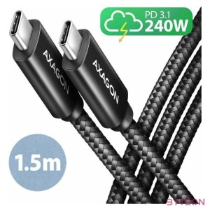 Axagon BUCM2-CM15AB 1,5m USB C fekete adat- és töltőkábel