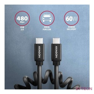 Axagon BUCM-CM20TB 1,1m USB C csavart fekete adat- és töltőkábel