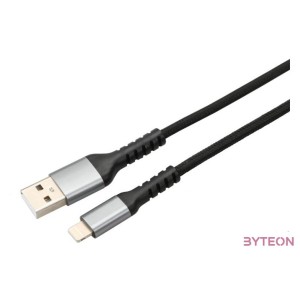 AVAX CB401G STEELY 1,5m 20W USB A-Lightning gyorstöltő sodorszálas acélszürke adat- és töltőkábel