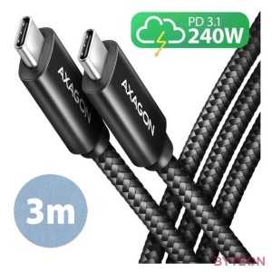 Axagon BUCM2-CM30AB 3m USB C fekete adat- és töltőkábel