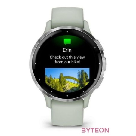 Garmin Venu 3S zsálya, ezüst kerettel, szilikon szíjjal okosóra