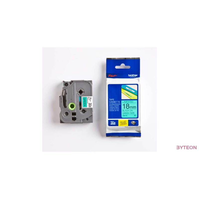 Brother TZE-741 (18mm, 8m) laminált szalag - Zöld