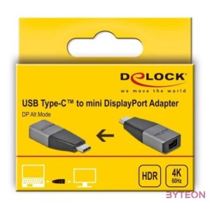 Delock 64121 USB Type-C apa  mini DisplayPort anya 4K 60Hz kompakt adapter