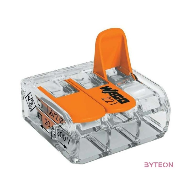 WAGO 221-613 30db,csomag 41A,450V leágazás 3x 0,5-6mm2 átlátszó  vezetékösszekötő