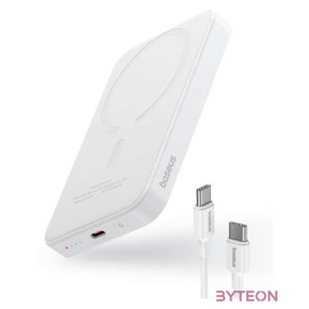 Baseus Mágneses Mini Powerbank, 5000mAh, USB-C, 20W (fehér)