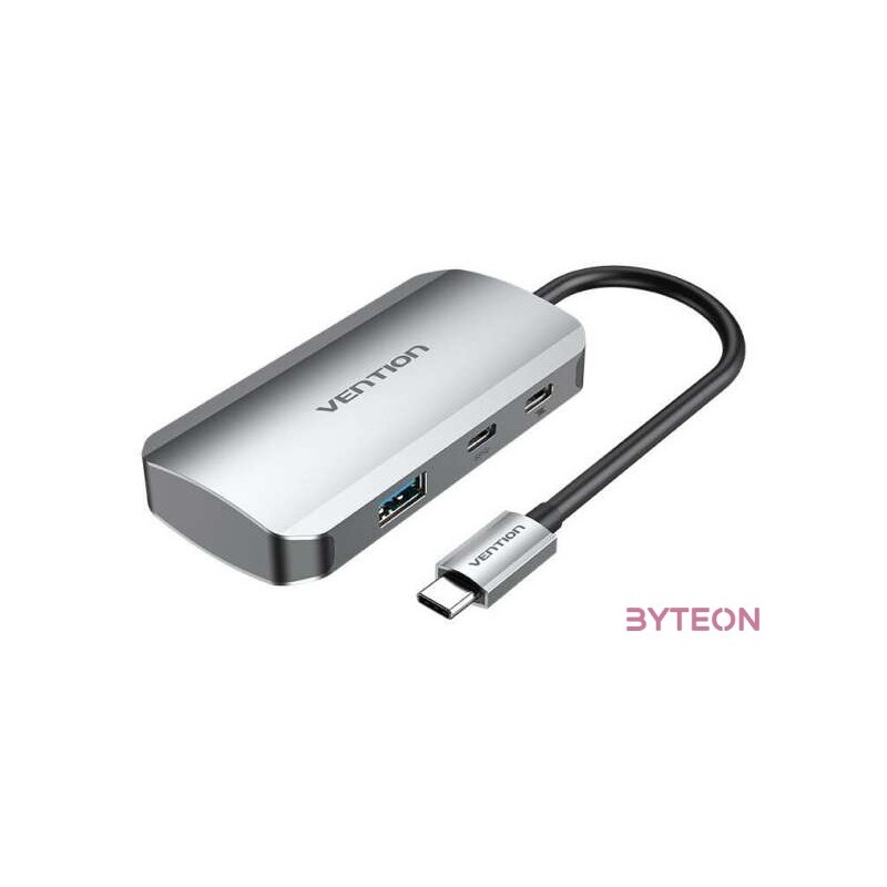 USB-C to USB-C Docking Station, 3x USB3.0, PD 0.15m Vention TNDHB, gray
