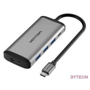 Docking Station 6 in 1 USB-C do HDMI, 3x USB3.0, RJ45, PD Vention CNCHB 0,15m gray