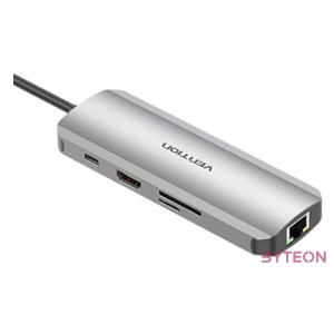 USB-C Docking Station to HDMI, 3x USB3.0, RJ45, SD, TF, PD 0.15m Vention TOKHB (gray)