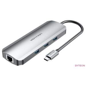 USB-C Docking Station to HDMI, 3x USB3.0, RJ45, SD, TF, PD 0.15m Vention TOKHB (gray)
