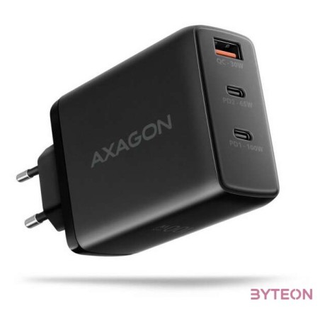 AXAGON ACU-DPQ100 3x port (USB  dual USB-C), PD3.0,QC4,PPS,Apple 100W fekete GaN töltő