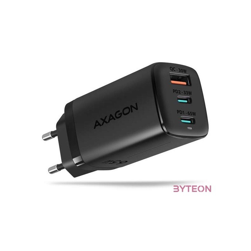 AXAGON ACU-DPQ65W 3x port (USB  dual USB-C), PD3.0,QC4,PPS,Apple 65W fehér GaN töltő