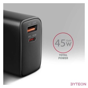 AXAGON ACU-PQ45 QC3.0,4.0,AFC,FCP,PPS,Apple  PD type-C 45W fekete töltő