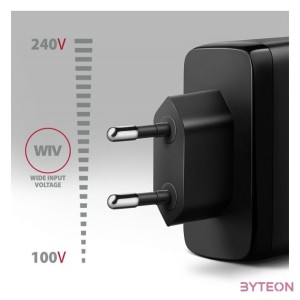 AXAGON ACU-DPQ100 3x port (USB  dual USB-C), PD3.0,QC4,PPS,Apple 100W fekete GaN töltő