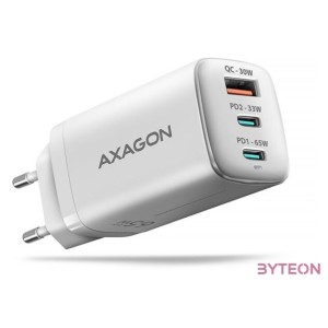 AXAGON ACU-DPQ65W 3x port (USB  dual USB-C), PD3.0,QC4,PPS,Apple 65W fehér GaN töltő
