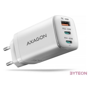 AXAGON ACU-DPQ65W 3x port (USB  dual USB-C), PD3.0,QC4,PPS,Apple 65W fehér GaN töltő