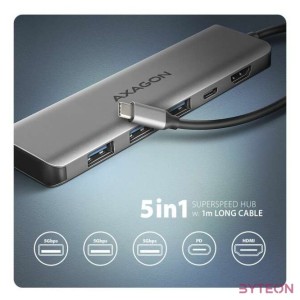 AXAGON HMC-5H USB-C 3.2 Gen 1 3x USB-A 4K HDMI PD 100W hub