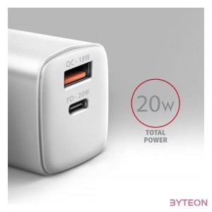 AXAGON ACU-PQ20W QC3.0,AFC,FCP  PD type-C 20W fehér töltő