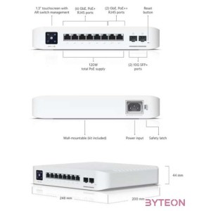 Ubiquiti USW-Pro-8-PoE 8port GbE LAN 6xPoE,PoE 2x PoE 2xSFP port 120W port L3 menedzselhető switch