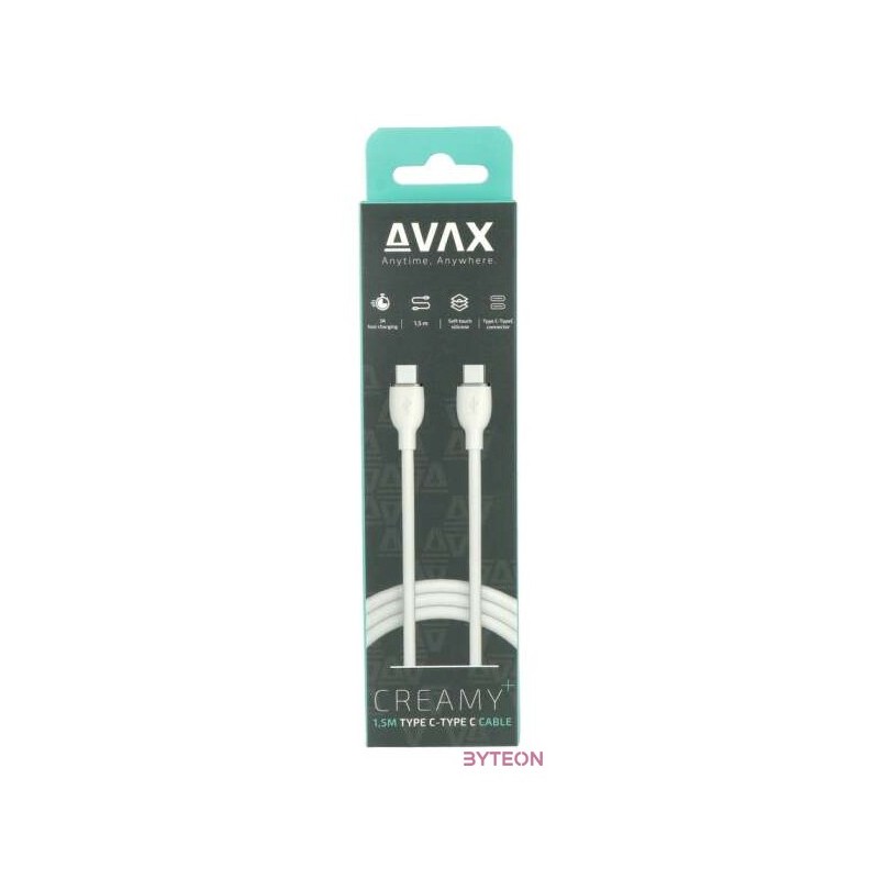 AVAX CB623 CREAMY Type C-Type C 60W, 1,5m fehér-ezüst gyorstöltő kábel