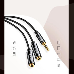 AUX audio elosztó 3,5 mm-es jack kábel UGREEN AV123, 25 cm (fekete)