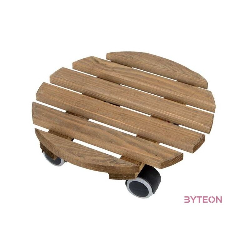 Fából készült gurulós virágalátét, barna, 29 cm