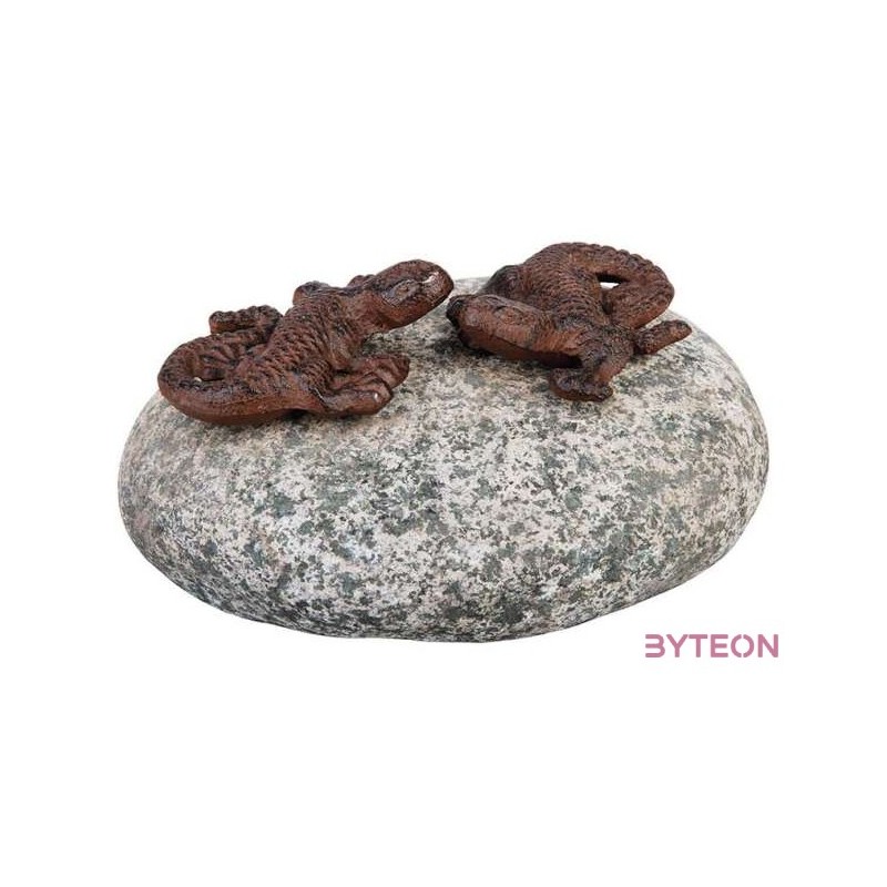 Páros öntöttvas állatdíszek kövön, gyíkok