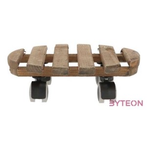 Fából készült gurulós virágalátét, barna, 29 cm